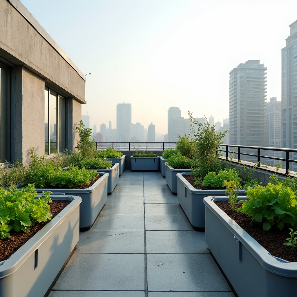 Terraza urbana con estructura de cultivo acuapónico en pequeña escala